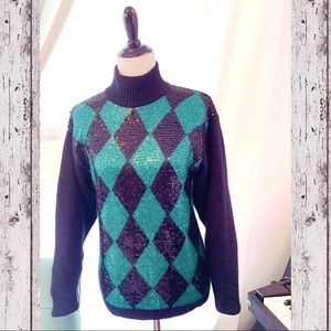 Vintage 90’s sequin argyle diamond sweater rabbit